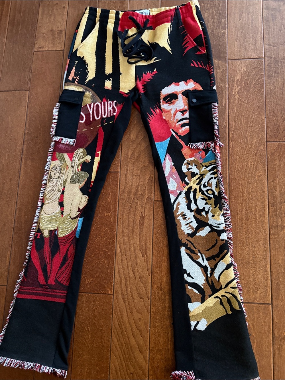 Graphic Tiger & Face Patchwork Joggers in Black, Red, Gold - Picture 2 of 8